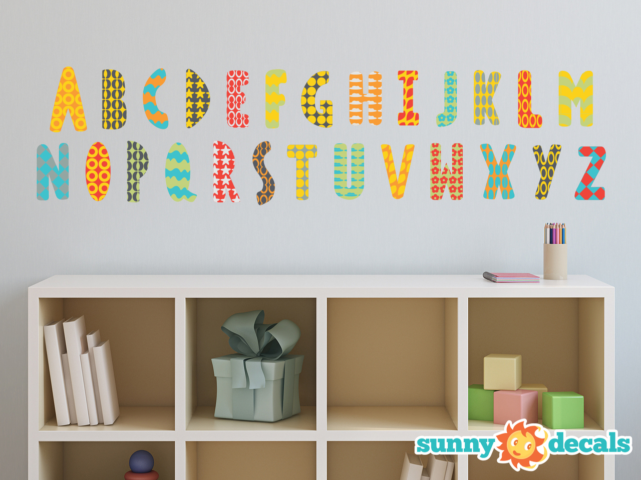 Sunny Decals Modern Alphabet Fabric Wall Decal; Pink/Grey/Light Blue